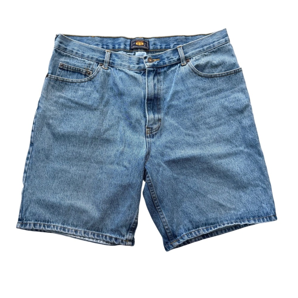 Vintage Route 66 Mens Blue Denim Jean Shorts Mid Wash 36 Cotton Jorts 90s y2k